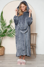 Double Take Full Size Pocketed Hooded Midi Lounge Dress thumbnail 8