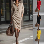 Long-sleeved Sweater Dress Fashion Warm Stand-up Collar V-neck Button Pullover Dresses Winter Casual Commuting Women's Clothing thumbnail 1