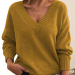 Solid V-neck Sweater Fashion Loose Long-sleeved Knitted Tops Autumn And Winter Women's Clothing thumbnail 6