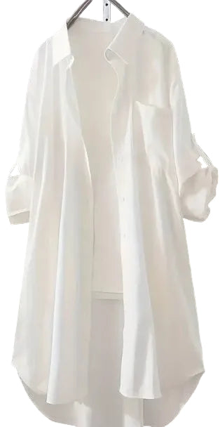 Longline Button-Front Shirt with Patch Pocket