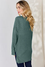 Basic Bae Full Size Ribbed Half Button Long Sleeve High-Low T-Shirt thumbnail 9