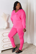 Basic Bae Full Size V-Neck Soft Rayon Long Sleeve Top and Pants Lounge Set thumbnail 6