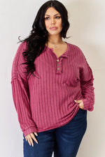 Basic Bae Full Size Ribbed Half Button Long Sleeve High-Low T-Shirt thumbnail 20