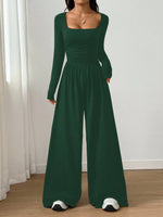 Square Neck Wide Leg Jumpsuit – Long Sleeve A-Line Loose Fit thumbnail 11