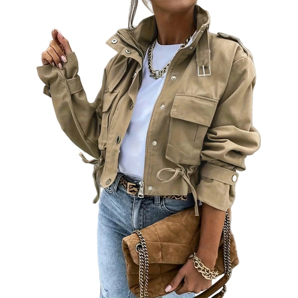 Women's Long-Sleeve Mandarin Collar Biker Jacket