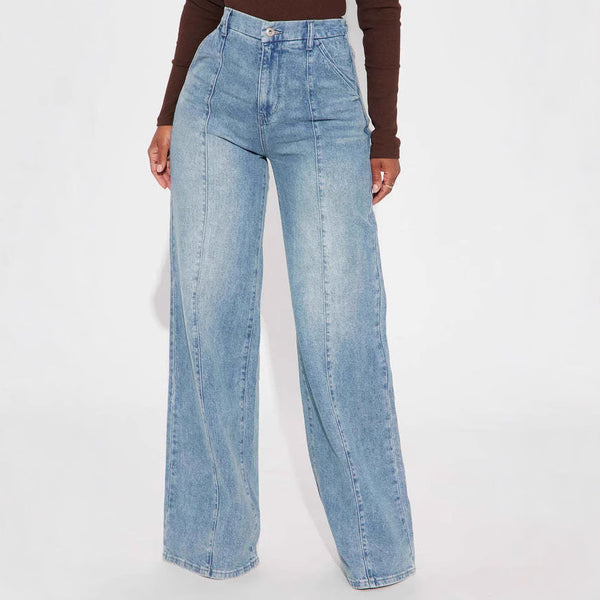 Straight-leg Washed Street-style Womens Jeans