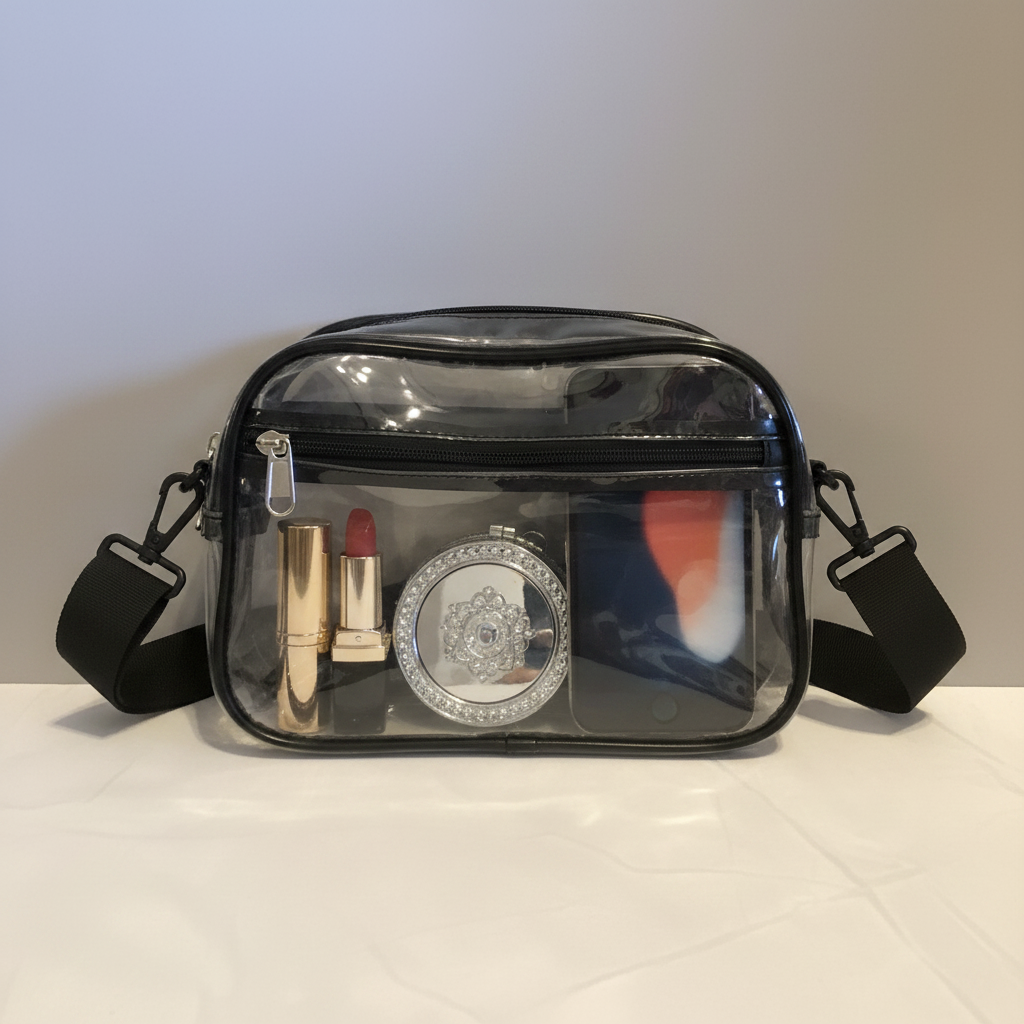 Clear crossbody bag with accessories