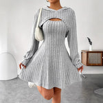Women's Two-piece Set Dresses New Fashion Fall Winter Hooded Shawl Long-sleeved Vest Short Skirt thumbnail 12