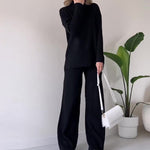 Turtleneck Knitted Suit Loose Split Design Long-sleeved Top And Straight Trousers Fashion Casual Solid Set Women's Clothing thumbnail 8