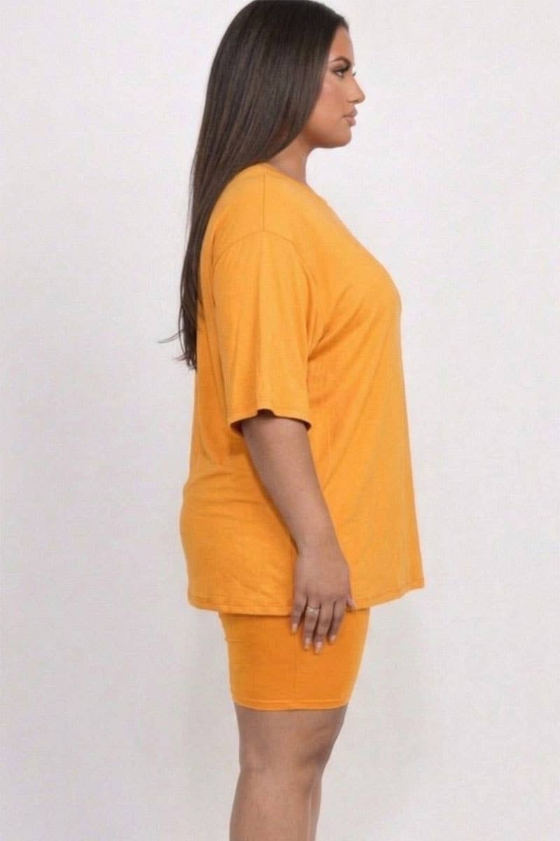 Plus Size Loose Fit Top & Bike Shorts Set