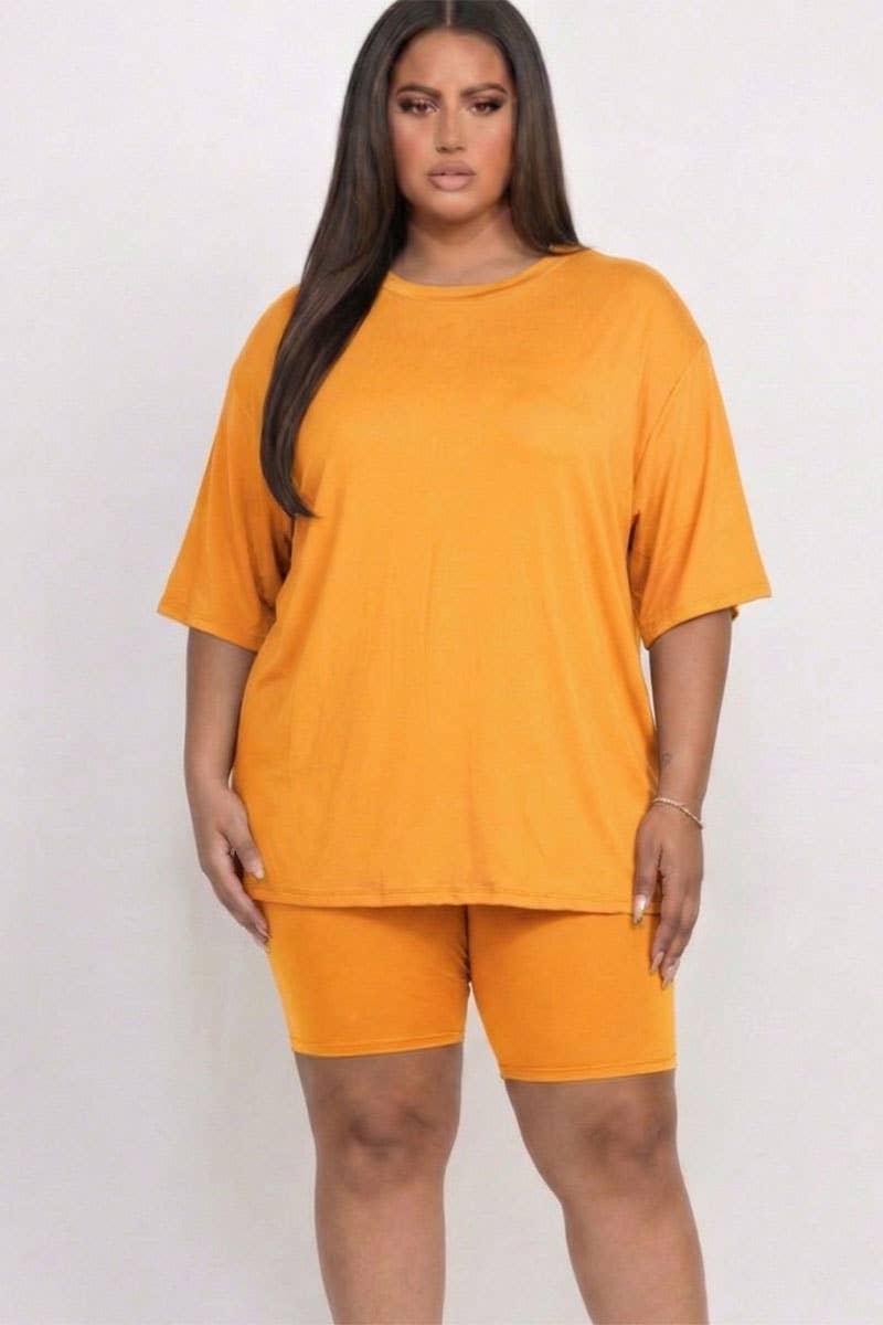 Plus Size Loose Fit Top & Bike Shorts Set
