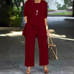 3-piece Cardigan Suit Pure Color Split Sleeveless Vest Top Long Sleeve Jacket And Wide Leg Pants Set thumbnail 3