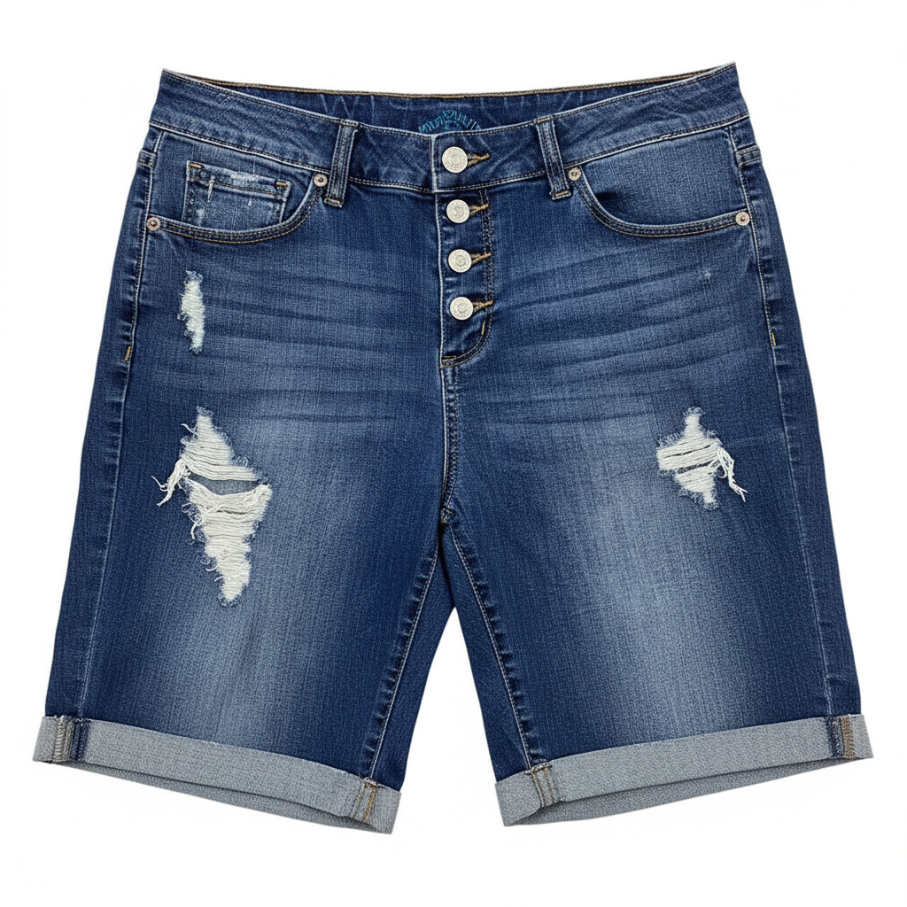 Distressed Denim Bermuda Shorts