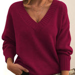 Solid V-neck Sweater Fashion Loose Long-sleeved Knitted Tops Autumn And Winter Women's Clothing thumbnail 10