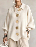 Button-down Cardigan Women's Fall Winter Lapel Button Knitted Jacket Long Sleeve Loose Fit Sweater Outerwear thumbnail 7