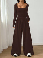 Square Neck Wide Leg Jumpsuit – Long Sleeve A-Line Loose Fit thumbnail 6