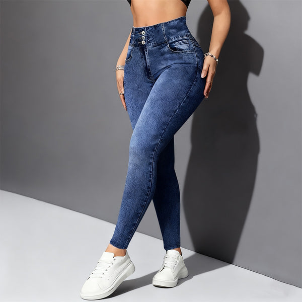 European And American Denim-like Printed Tight Trousers