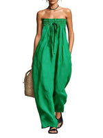 Strapless Ruched Jumpsuit Tie-up Loose Straight-leg thumbnail 8