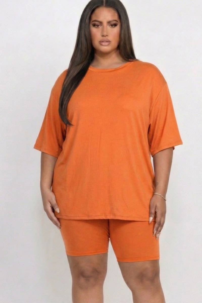 Plus Size Loose Fit Top & Bike Shorts Set