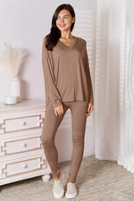 Basic Bae Full Size V-Neck Soft Rayon Long Sleeve Top and Pants Lounge Set thumbnail 15