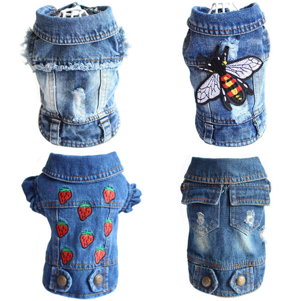 Designer Dog Clothes Small Dog Denim Jacket Cat Costume Jeans Vest
