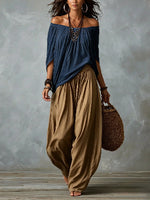 Off-Shoulder Loose Fit Casual Two Piece Outfit with Flare Pants thumbnail 13