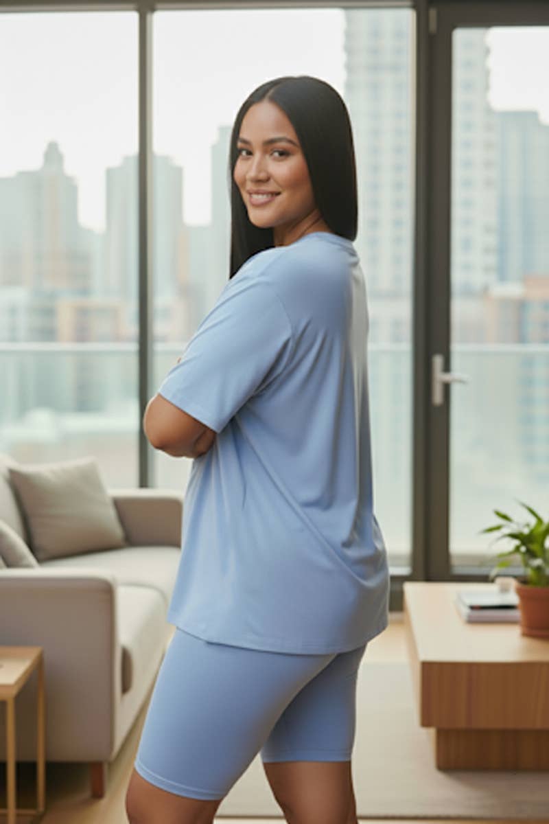 Plus Size Loose Fit Top & Bike Shorts Set