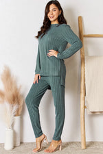 Basic Bae Full Size Ribbed Round Neck High-Low Slit Top and Pants Set thumbnail 8