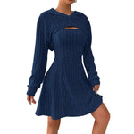Women's Two-piece Set Dresses New Fashion Fall Winter Hooded Shawl Long-sleeved Vest Short Skirt thumbnail 9