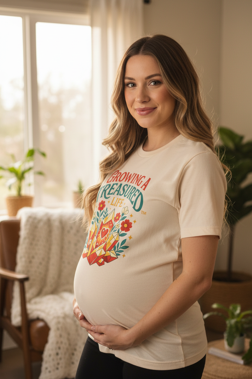 Growing a Treasured Life T-Shirt — Floral Heart & Gem Inspirational Tee