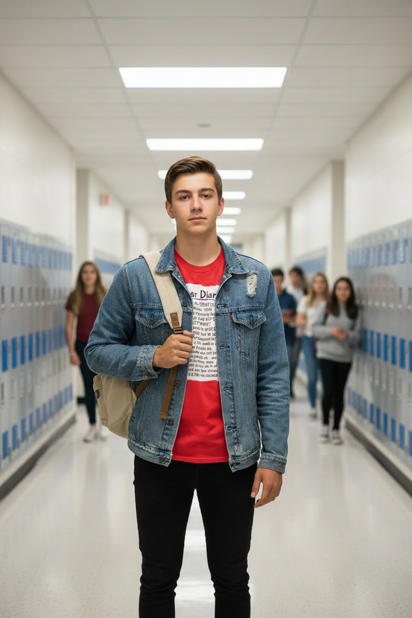 High School Teen Denim Jacket Shot