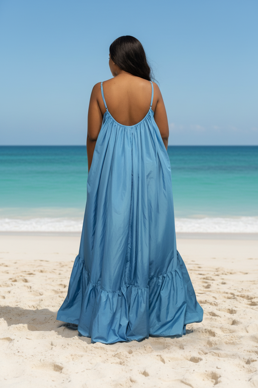 Oversized Flowy Ruffle Hem Maxi Dress