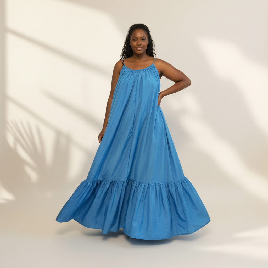 Oversized Flowy Ruffle Hem Maxi Dress