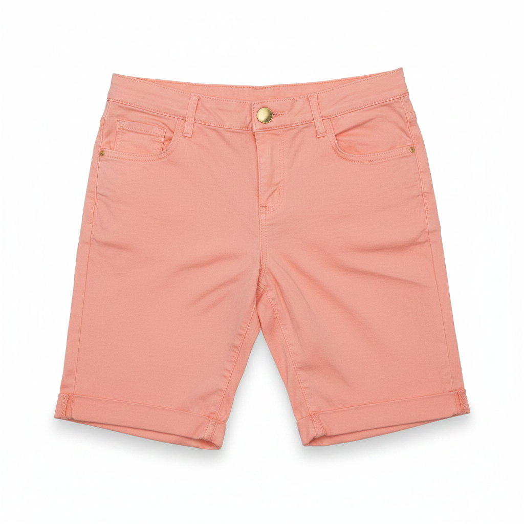Coral bermuda shorts on white background