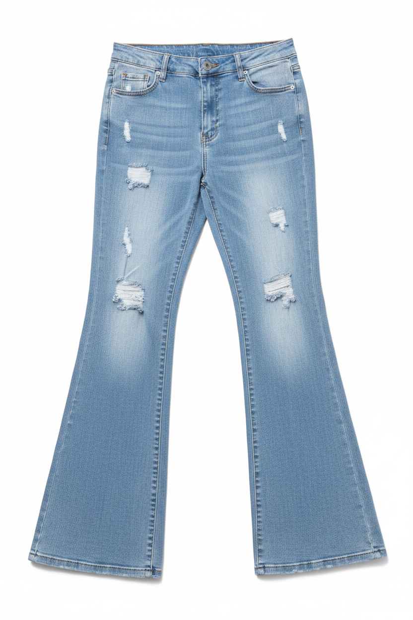 Women's Flare Jeans - Distressed Light Blue