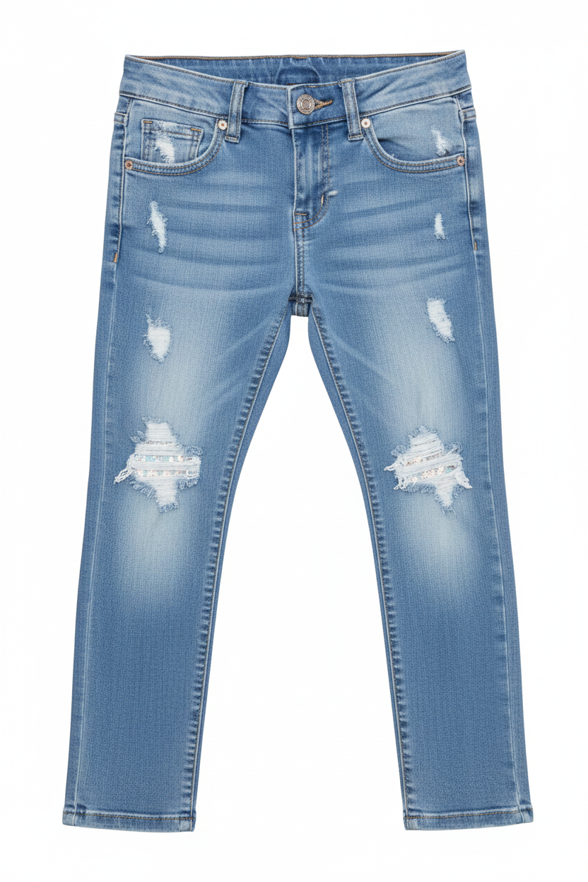 Kids Distressed Skinny Jeans Size 7 - Light Blue