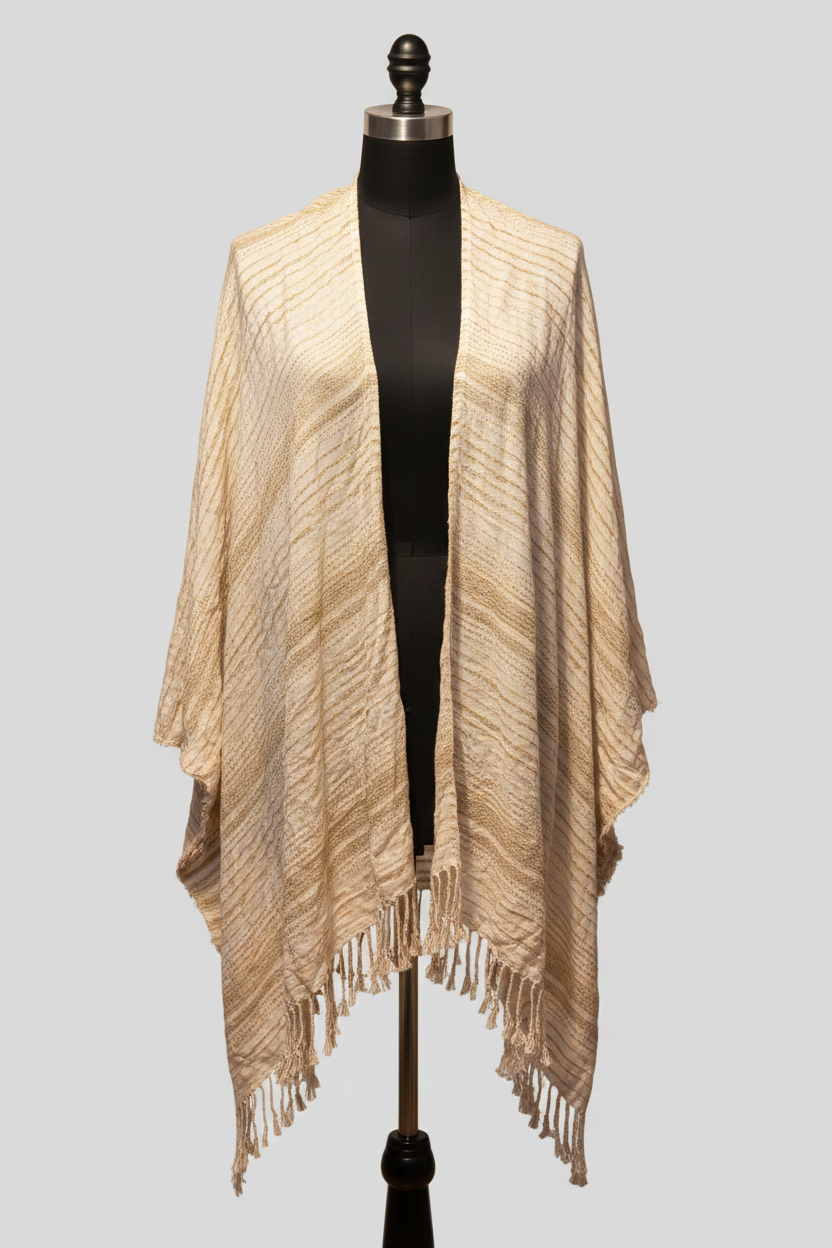 Mid-length cream fringe wrap product photo