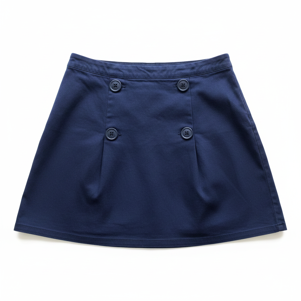 Navy Blue Button Front Mini Skirt - Clean Product Shot