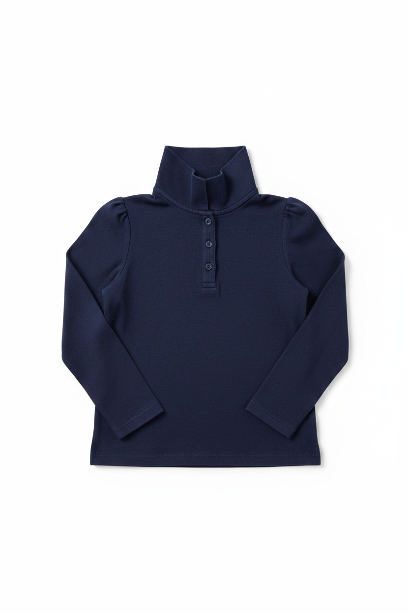 Navy Blue Long Sleeve Polo - Clean Product Shot