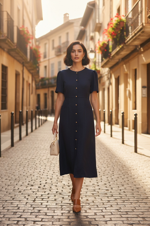 Women's High-Waist Cardigan Knee Dress
