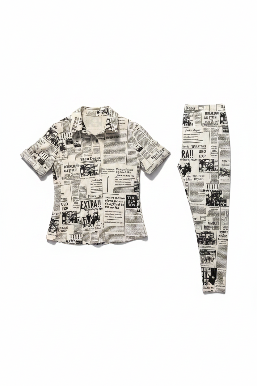 Newspaper Print 2-Piece Flat Lay