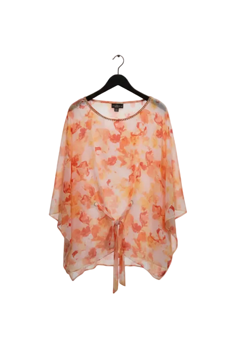 Orange coral floral blouse with softer tones