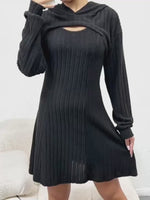 Women's Two-piece Set Dresses New Fashion Fall Winter Hooded Shawl Long-sleeved Vest Short Skirt thumbnail 3