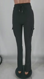 Cargo Pants With Pockets High Waist Drawstring Wide Leg Straight Trousers For Women Overalls