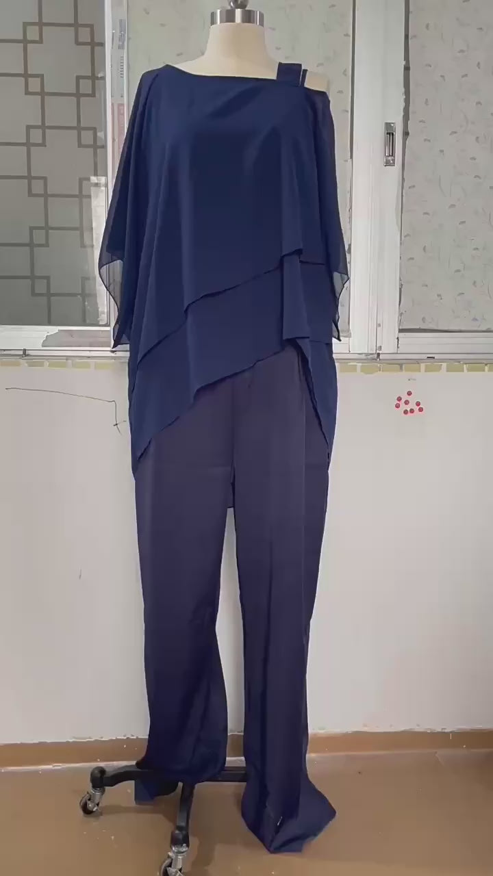 Solid Loose Irregular Suits Batwing Sleeve Top And Straight Trousers Outfits Womens Clothing