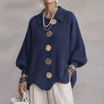 Button-down Cardigan Women's Fall Winter Lapel Button Knitted Jacket Long Sleeve Loose Fit Sweater Outerwear thumbnail 2