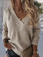 Solid V-neck Sweater Fashion Loose Long-sleeved Knitted Tops Autumn And Winter Women's Clothing thumbnail 4