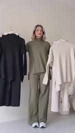 Turtleneck Knitted Suit Loose Split Design Long-sleeved Top And Straight Trousers Fashion Casual Solid Set Women's Clothing thumbnail 2