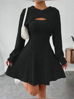 Women's Two-piece Set Dresses New Fashion Fall Winter Hooded Shawl Long-sleeved Vest Short Skirt thumbnail 2