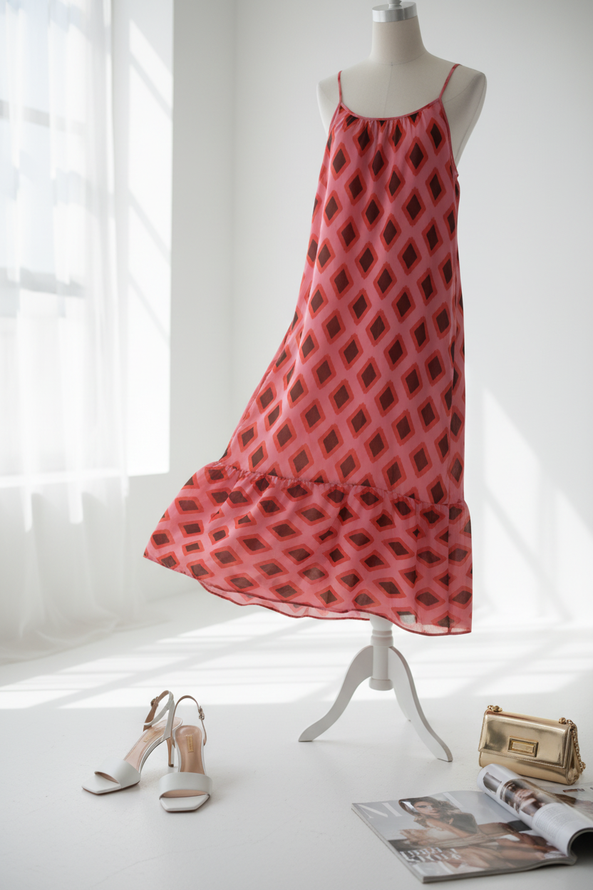 Red Diamond Print Dress Visual